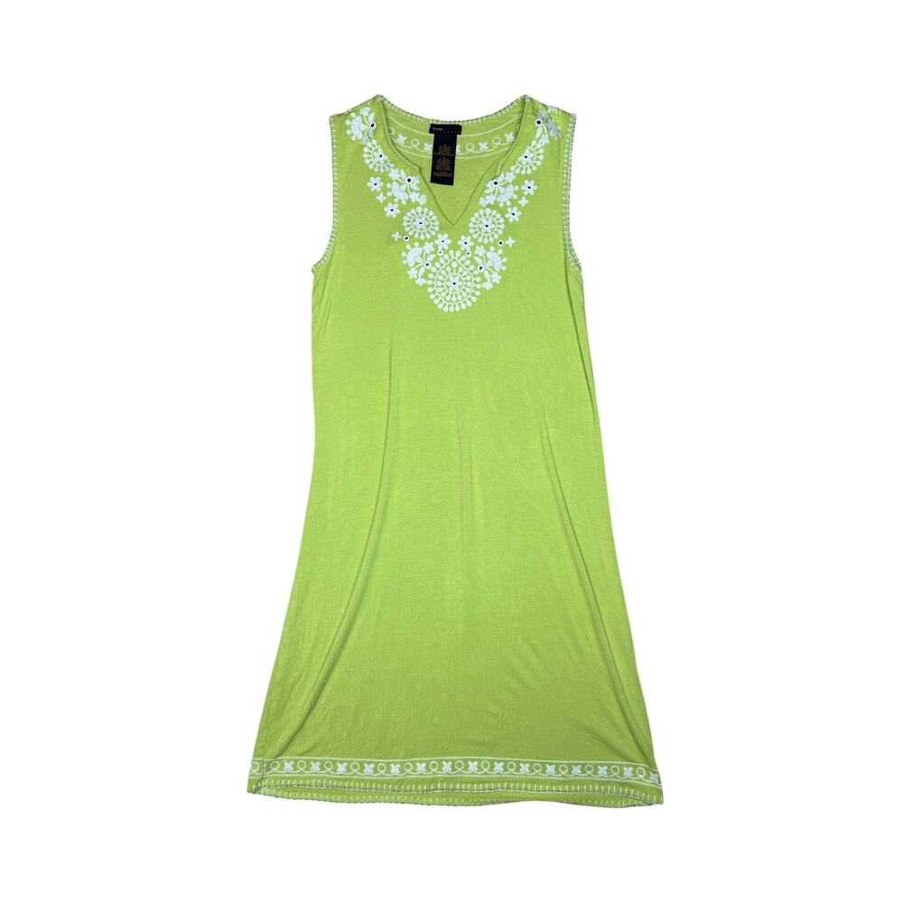 Grace Elements Neon Green White Sleeveless Embroidered V-Neck Dress Size Small - Picture 6 of 9